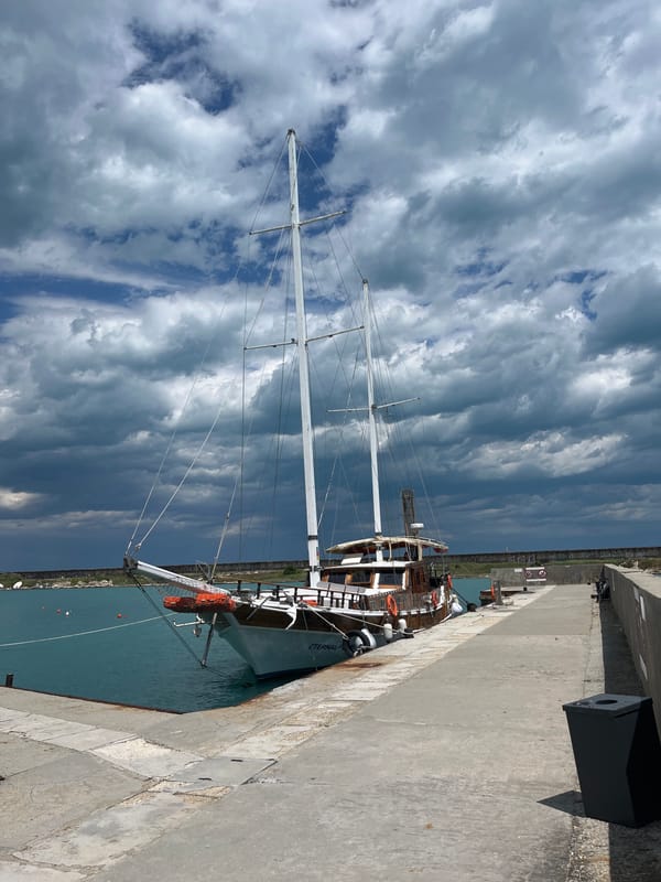 Peaceful morning captured at Varna's Black Sea harbor and coastline