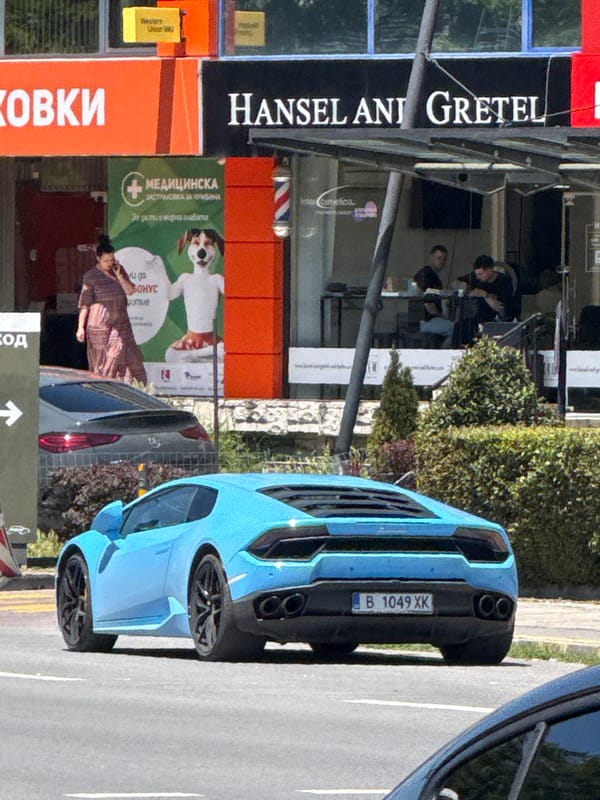Blue Lamborghini spotted on Varna street near commercial district
