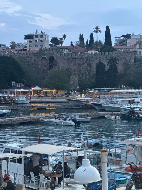Evening marina scenes documented at Antalya's historic Kaleiçi harbor