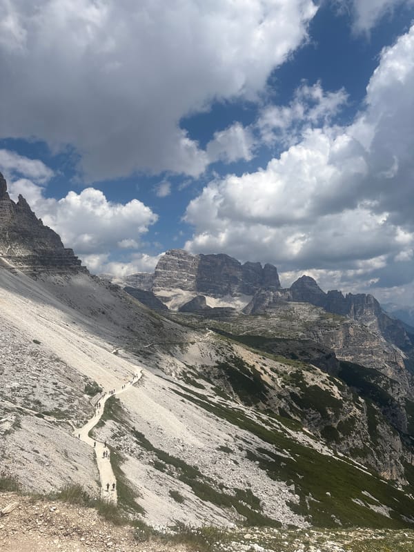 Hiking and exploring the Dolomites on a clear summer day