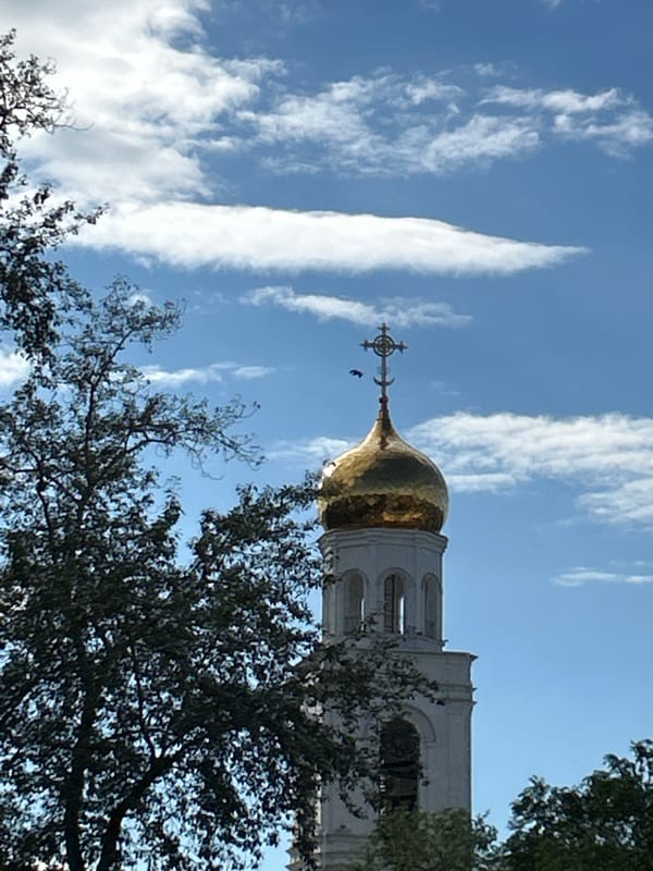 Golden domes of an Orthodox church in Novokuybyshevsk