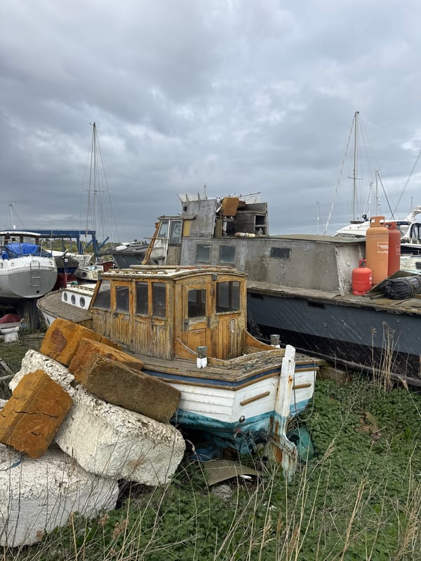 Derelict boat documented in East Suffolk coastal storage area