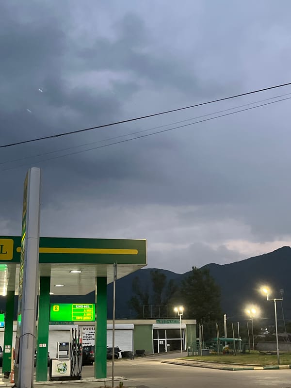 Gotse Delchev streets under stormy skies, early July evening