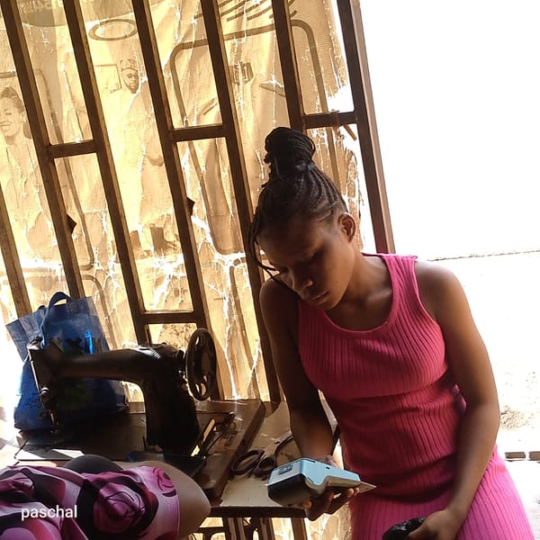 Woman operates payment terminal in Nsugpe, Nigeria