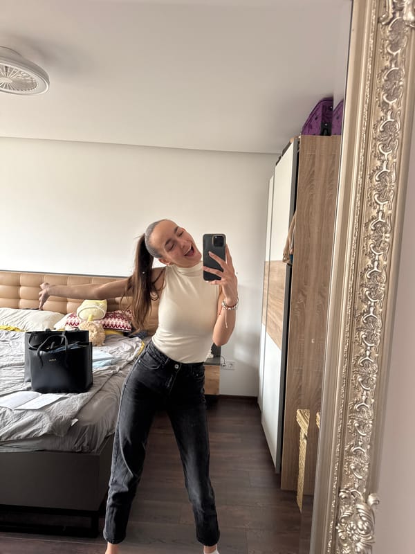 Woman takes selfies in residential space in Sofia