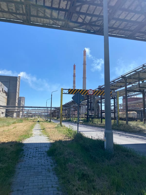 Industrial complex in Police, Poland, pipes and smokestacks