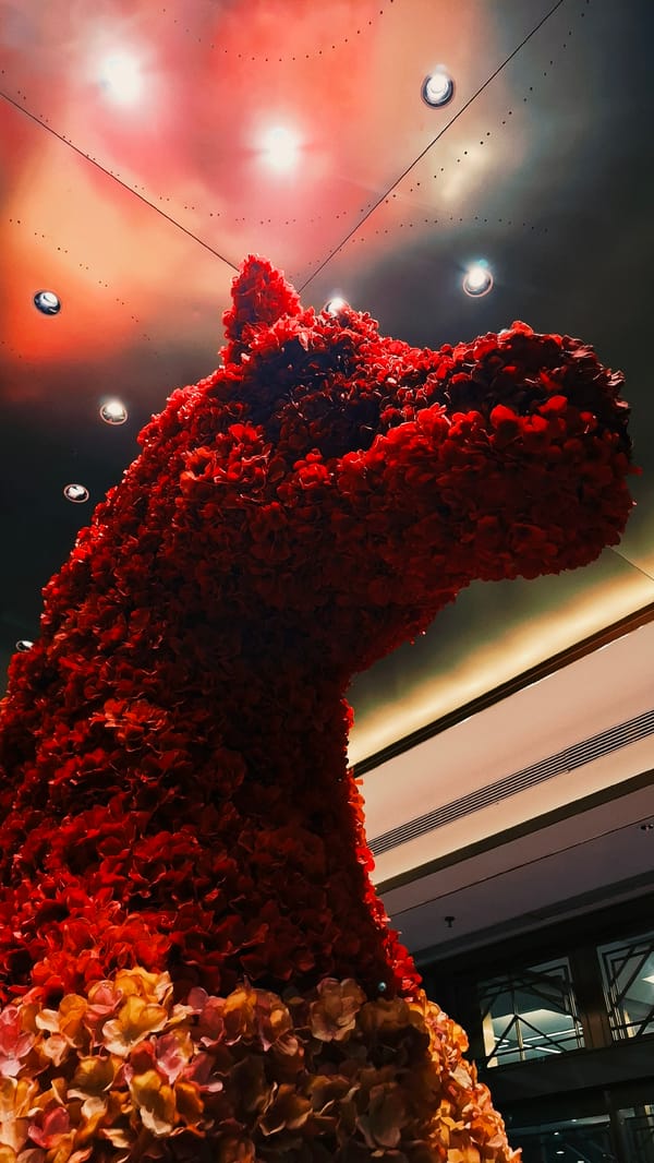 Red and gold flower installation spotted in Beijing interior
