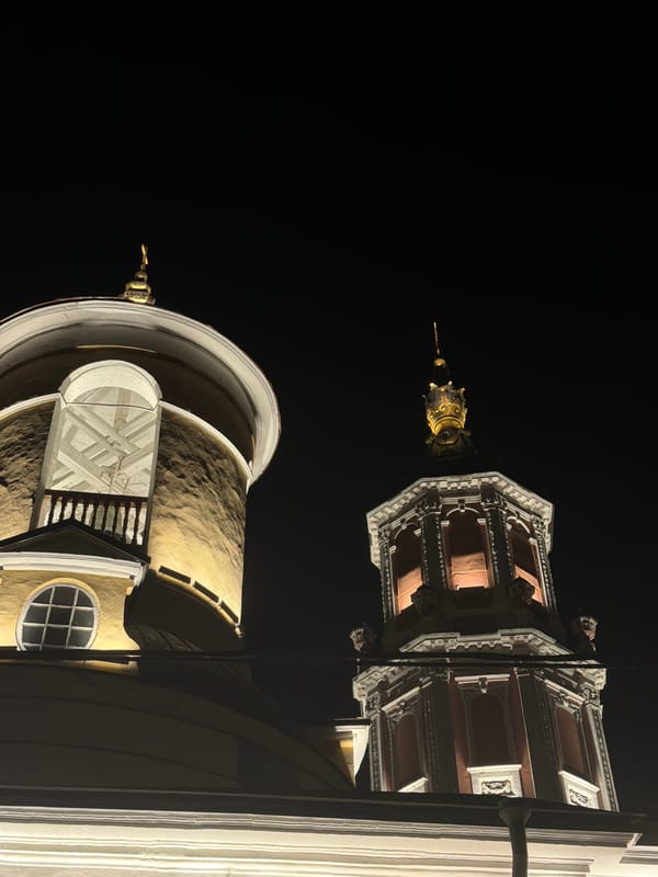 Moscow's historic landmarks illuminated during Friday evening hours