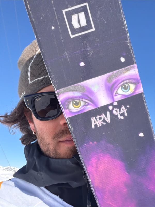 Winter sports gear spotted on ski lift in French Alps