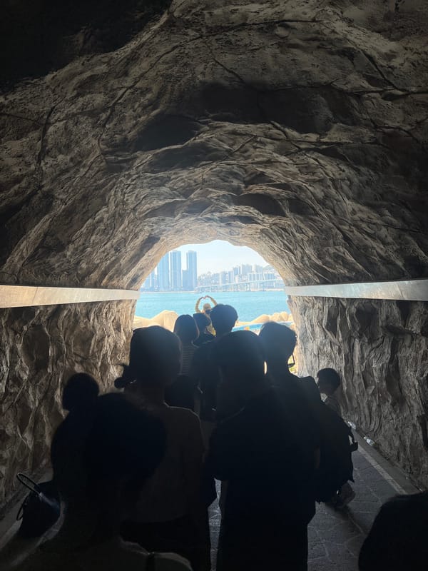 Cave interior with ocean view photographed in Busan
