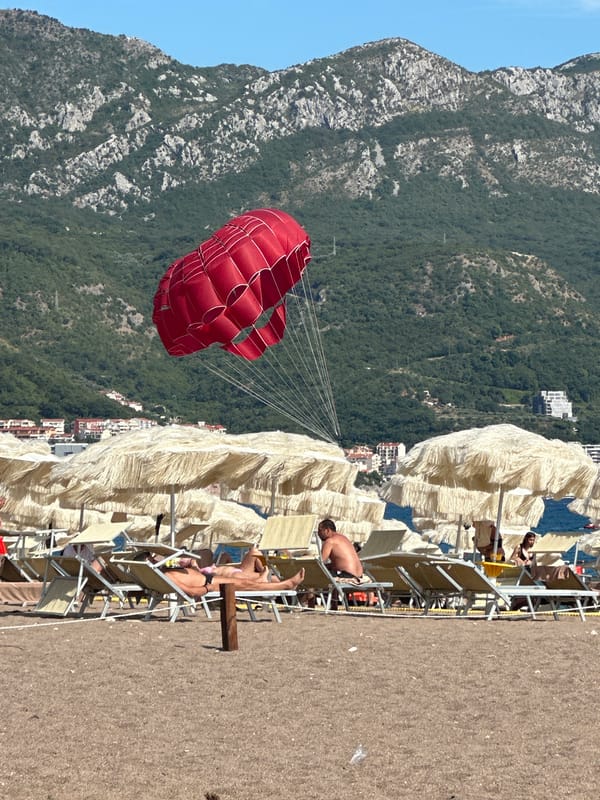 Parasailing and sun-lounging on the Boreti beach, Montenegro