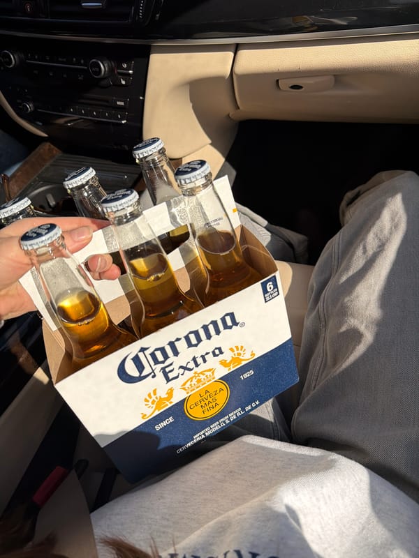 Person holds Corona beer six-pack in car in Malakhovka