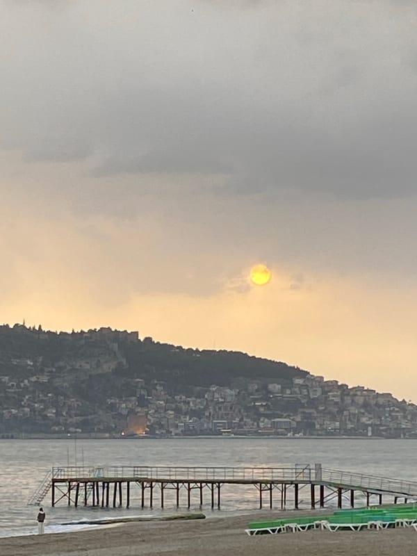 Overcast dusk settles over Alanya coastline in Turkey