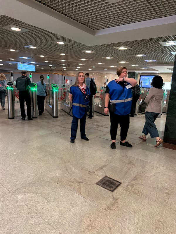 Metro rides, plazas, and street scenes across central Moscow