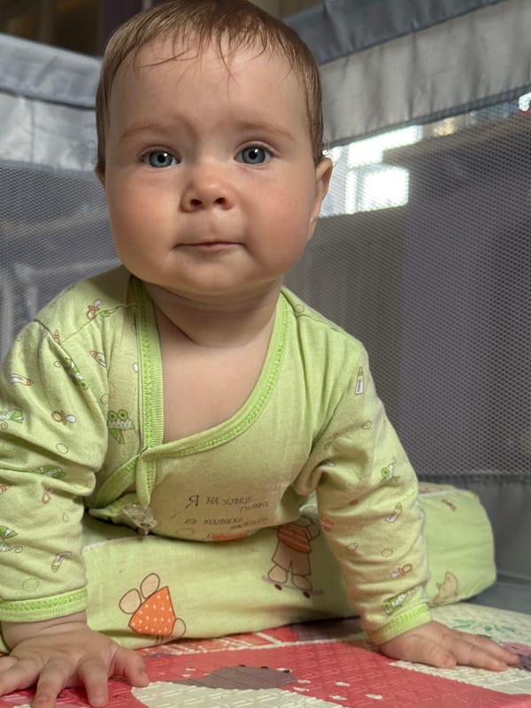Baby observed in playpen in Rusalevka, Russia