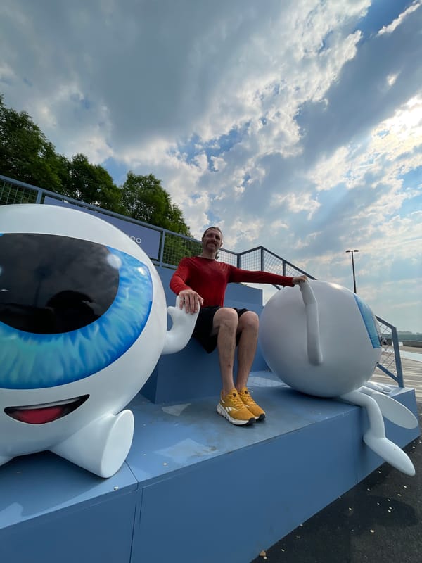 Giant cartoon eye sculptures at a Krasnoyarsk outdoor installation