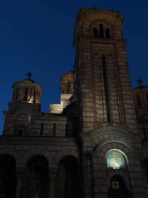 Evening scenes captured across Belgrade districts and Saint Sava Church