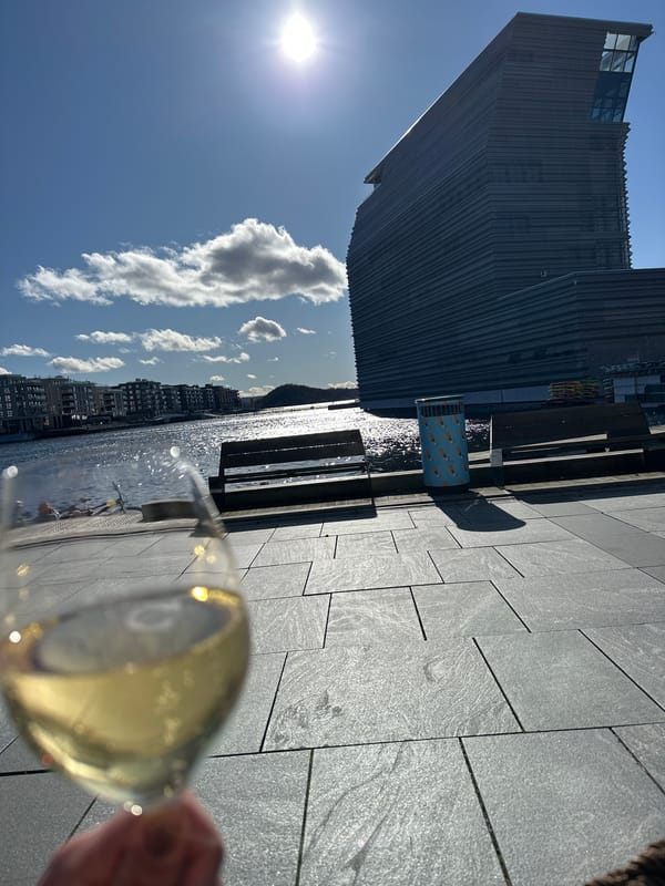 Drink photographed with Oslo's Munch Museum in background