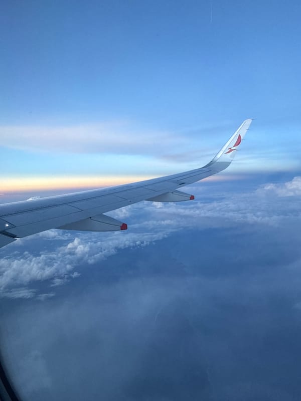 Passenger captures airplane wing view and in-flight entertainment footage