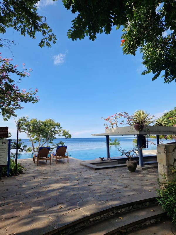 Coastal patio with ocean view captured in Gerokgak, Indonesia