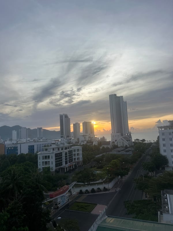 Elevated cityscape view captured in Nha Trang at sunset
