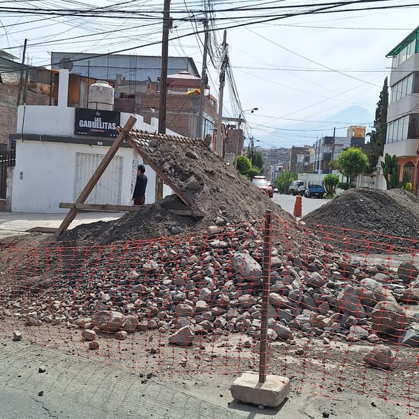 Construction work blocks street in Mariano Melgar, Peru