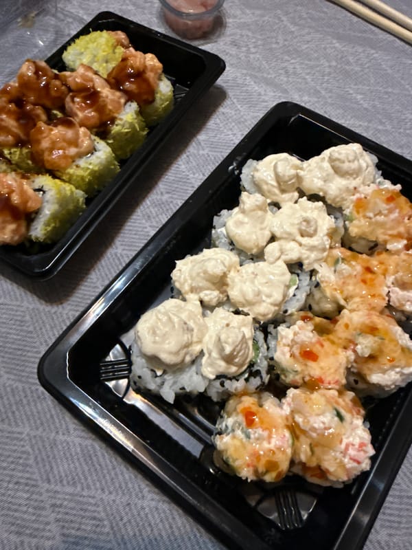 Sushi takeout containers documented in Varna, Bulgaria