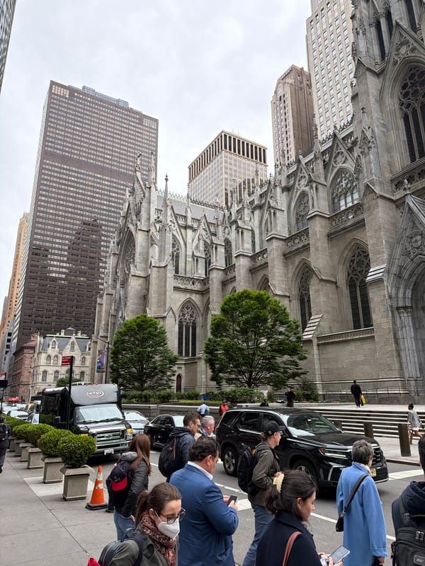 St. Patrick's Cathedral photographed amid NYC skyscrapers