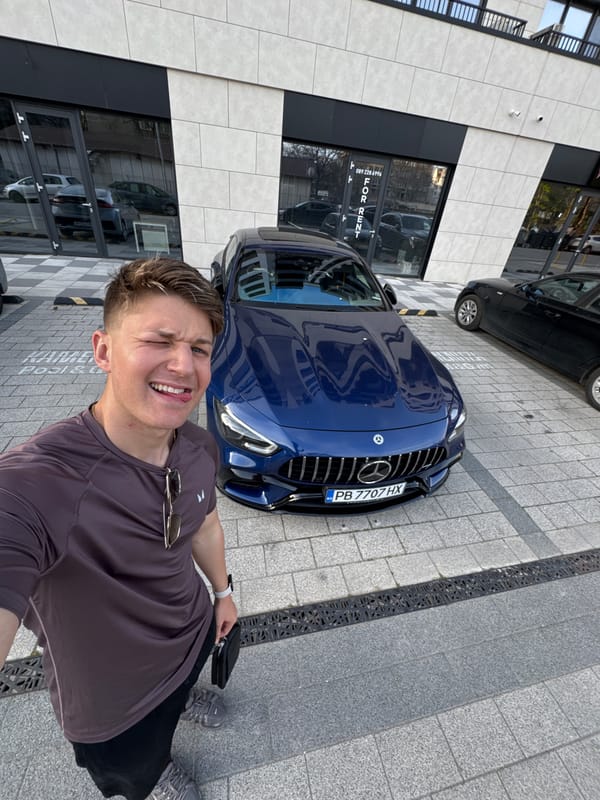 Man poses with luxury Mercedes in Plovdiv