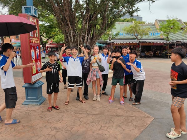 Early morning tourist activity at Vietnamese cultural attraction