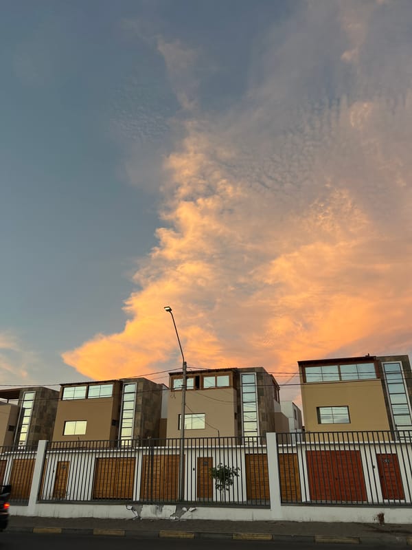 Twilight scene of modern houses captured in Arica, Chile