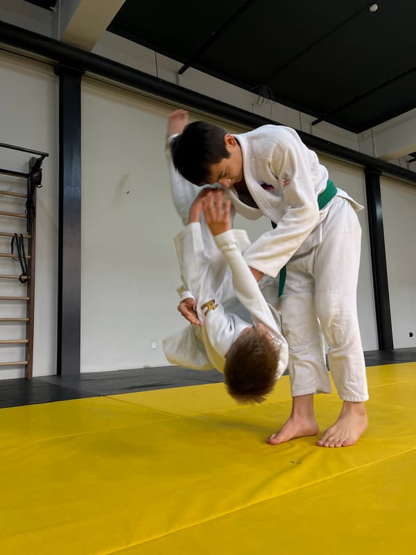 Young judoka practice throws during early morning training in Krasnoyarsk