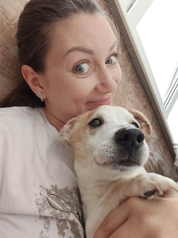 Family documents quiet morning moments with pet dog