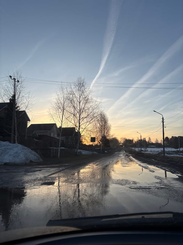 Wet street conditions documented in Прикамский, Russia
