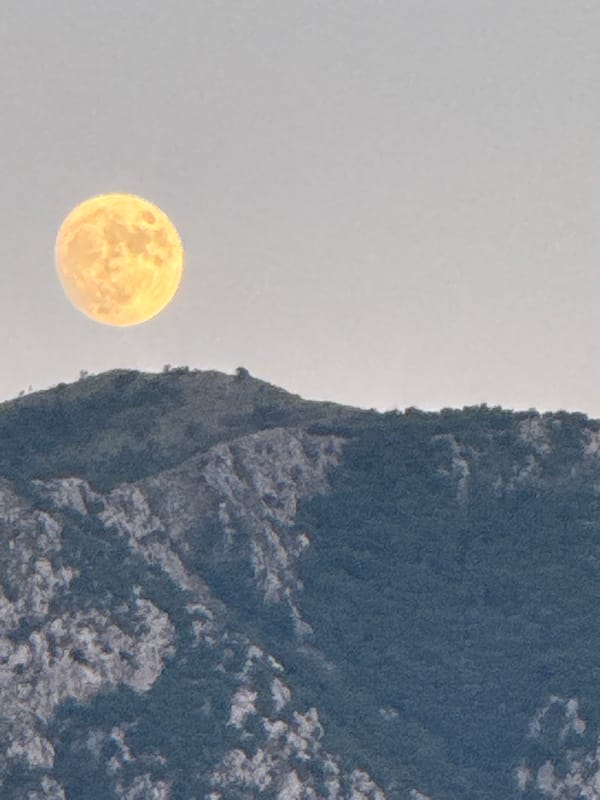 Full moon rising over Montenegro's mountains at dusk