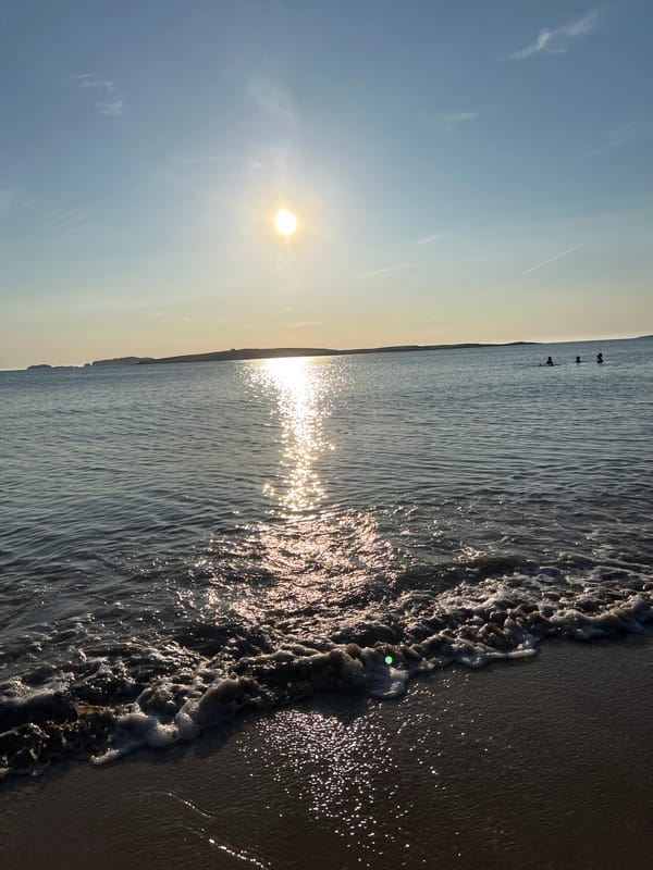 Golden evening light on a quiet Irish beach