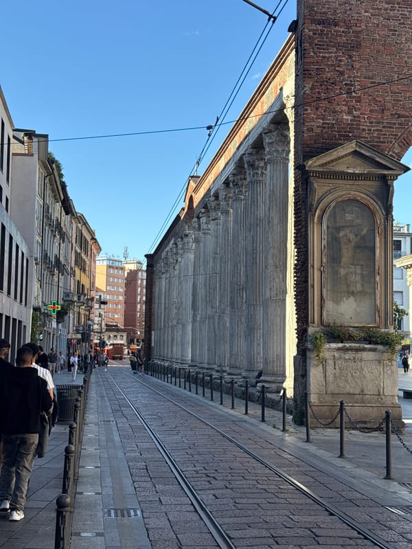Milan street scene with columns documented by witness
