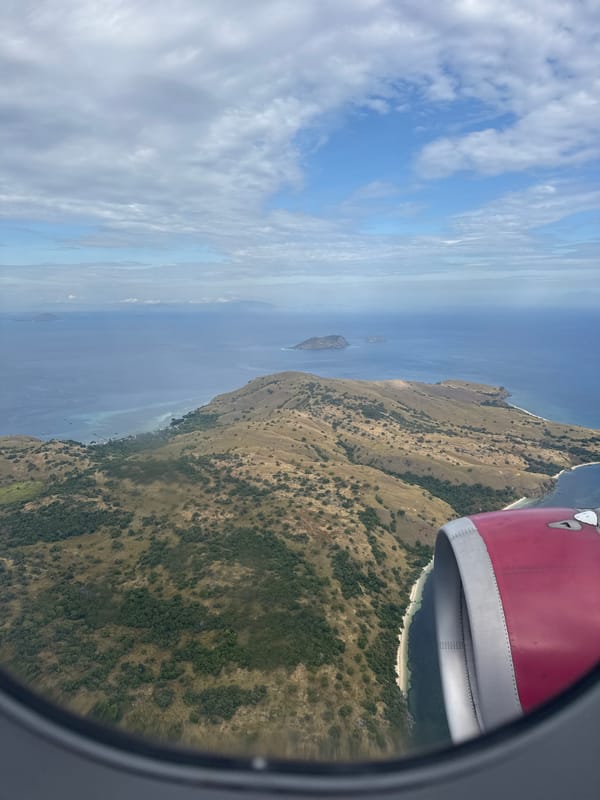Passenger documents hour-long flight with aerial island views