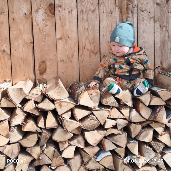 Family moments captured around firewood stacks in Chaikovsky, Russia