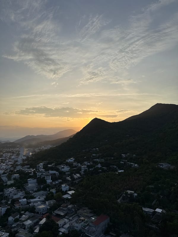 Sunset aerial views over Bac Nha Trang Ward mountains