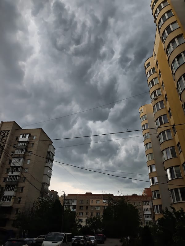 Rainy afternoon documented in Vinnytsia residential streets
