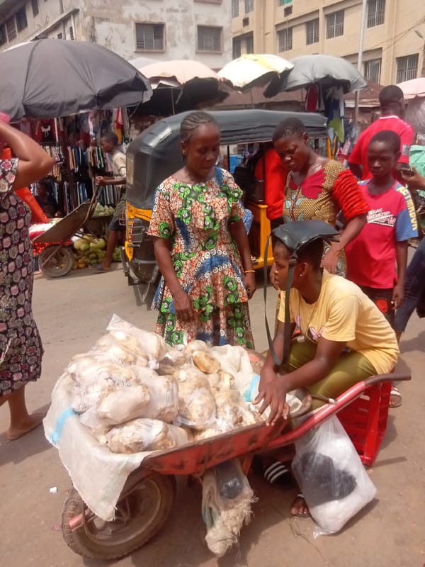 Busy morning market activity documented in Onitsha, Nigeria