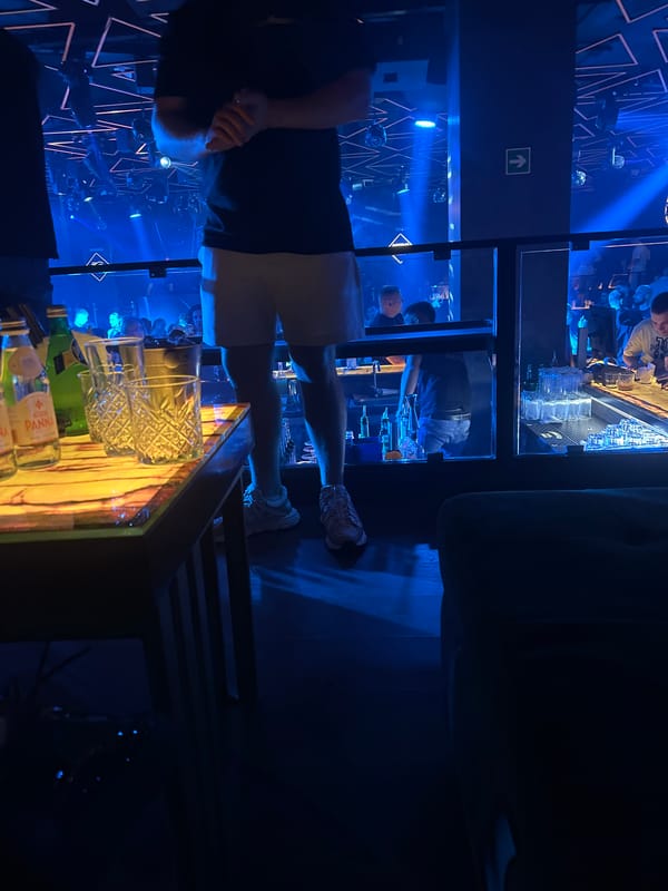 Night at a neon-lit club in Ruse, Bulgaria