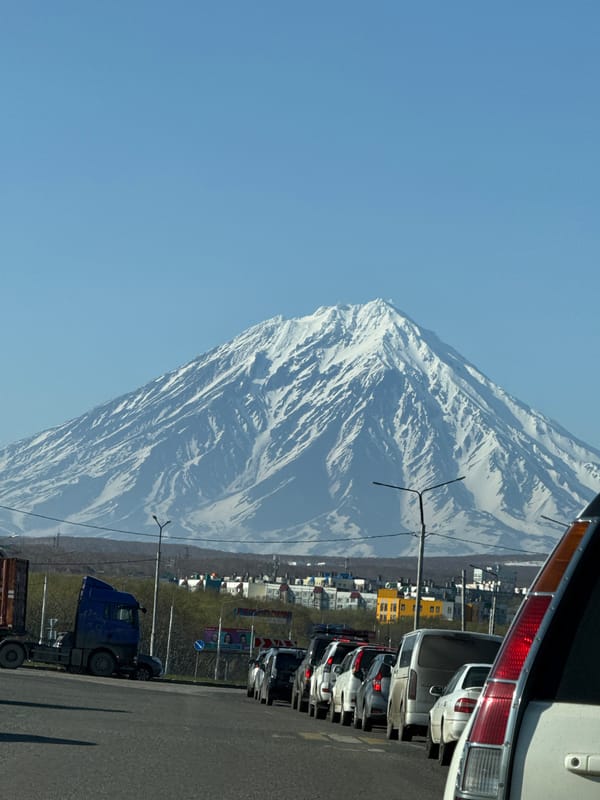 Clear morning views of Petropavlovsk-Kamchatsky's volcanic backdrop documented