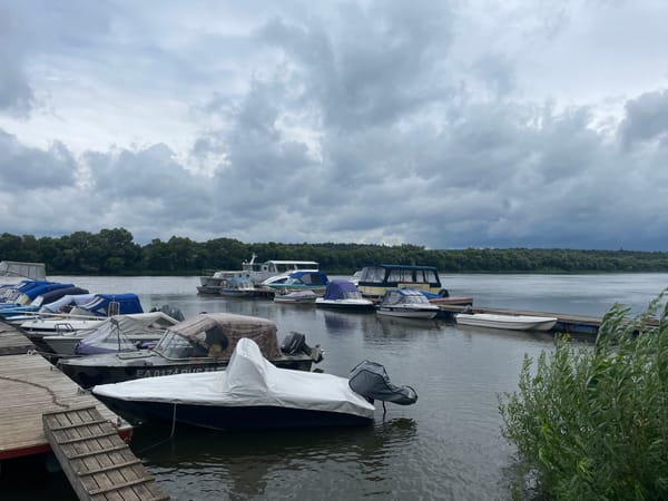 Pushchino's Oka River marina on a grey July morning
