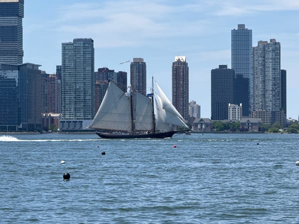 Sailboats on the Hudson with Manhattan skyline, July 4th