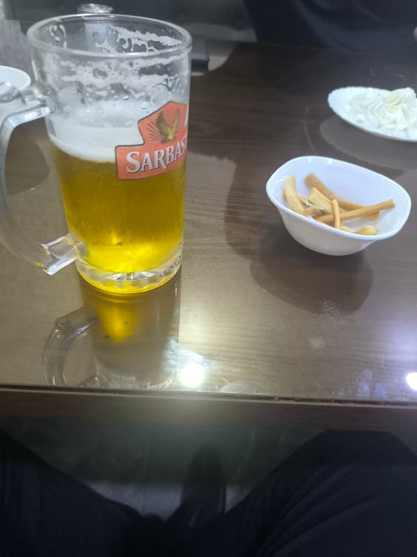 Beer and traditional snacks served in Jizzakh, Uzbekistan