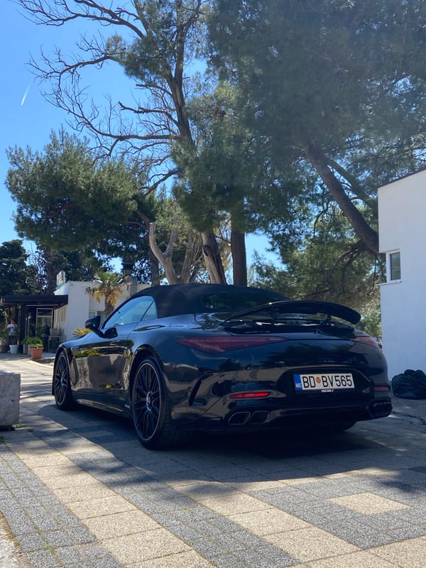Black Mercedes convertible spotted parked near beach in Bar, Montenegro