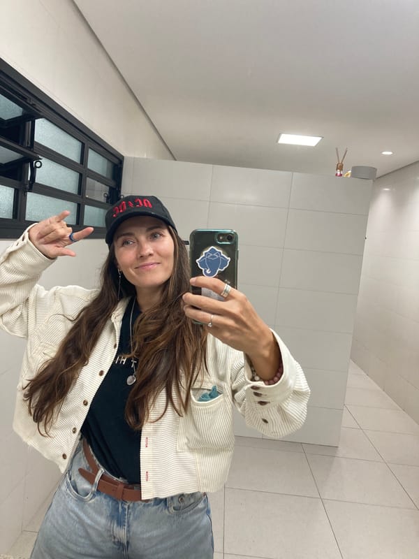 Woman takes bathroom selfie in Florianópolis, Brazil