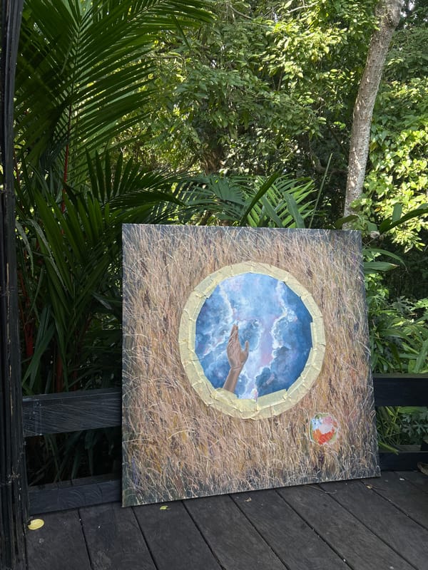 Artists create outdoor paintings while birds gather in Kediri